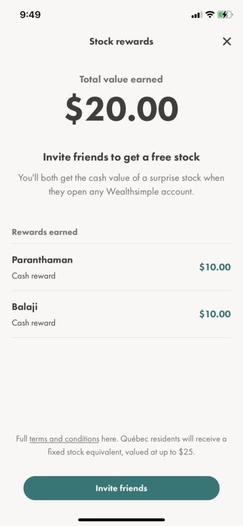 Wealthsimple Trade - Refer your Friends page